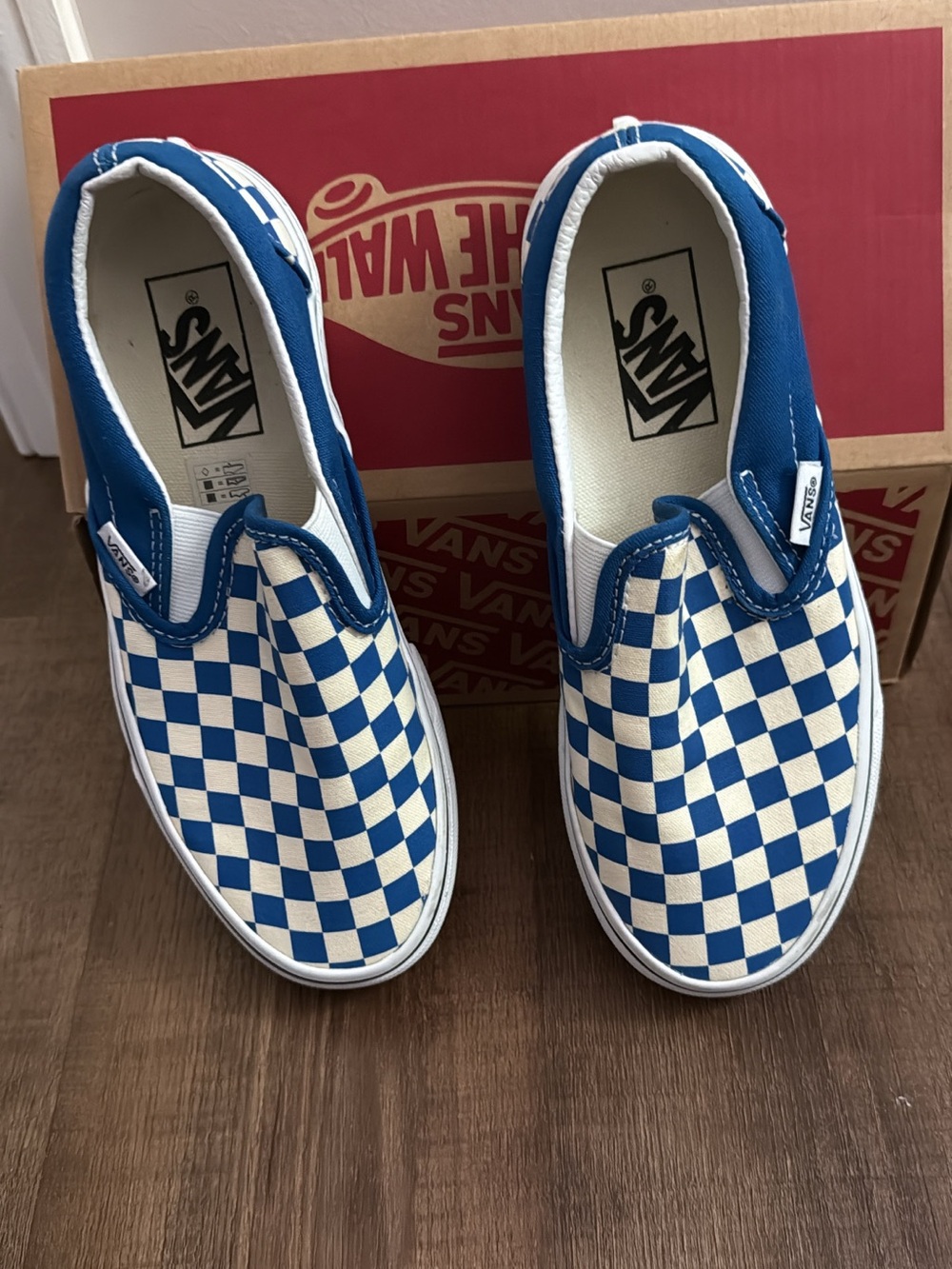 Vans Kids Slip-On Checkerboard Sneakers - Blue & White